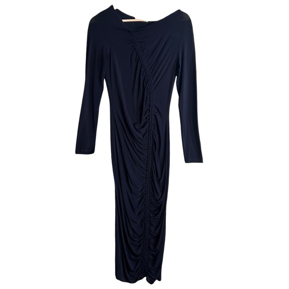 Paloma Wool Gobi Navy Ruched Midi Dress Sz Small Long Sleeve Fitted - Picture 2 of 9